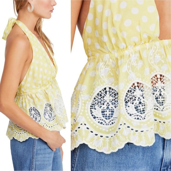 NWT Free People Lunch Date Halter Top Citron Yellow Size XS New With Tags Boho - Picture 2 of 5